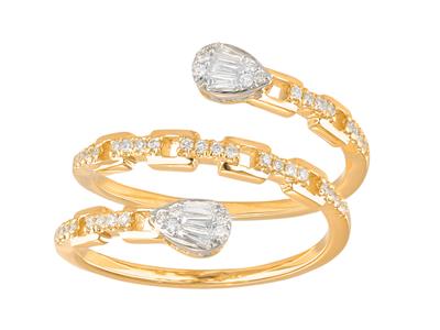 Spiralring, Runde Diamanten Und Tapers 0,26ct, 18k Gelbgold, Ringgröe52
