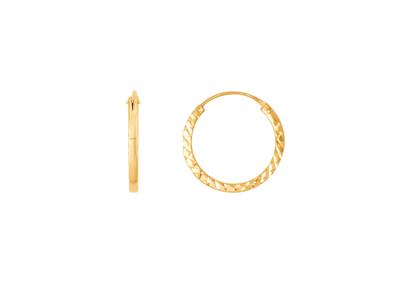 Creolen Ziseliert Quadratdraht 1,50 Mm, Innendurchmesser 11 Mm, Gelbgold 18k - Standard Bild - 1