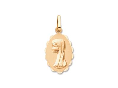 Medaille Ste Vierge Fantaisie 16 Mm, Gelbgold 18k Matt Und Poliert