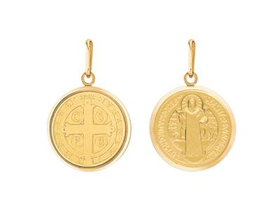 Medaille St. Benedikt Fantasie 16 Mm, Gelbgold 18k