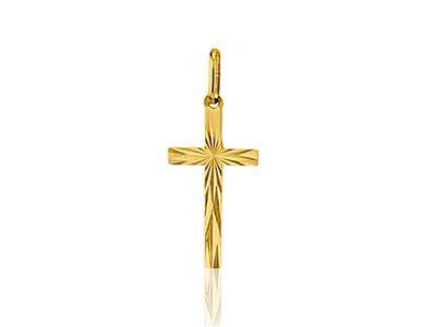 Anhänger Massives Facettiertes Kreuz 20 Mm, 18k Gelbgold