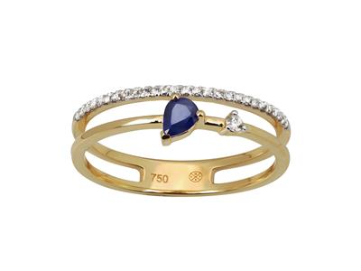 Doppelreihiger Ring, Diamanten 0,10ct Saphir Birnenschliff 0,19ct, 18kgelbgold, Ringgröe 54