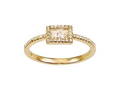 Ring Mit Motiv Rechteck 4 X 7 Mm, Runde Diamanten Und Baguettes 0,19ct, Gelbgold 18k, Finger 52