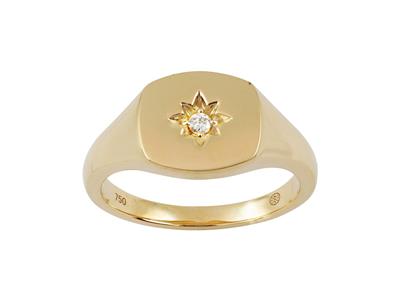Siegelring 9 Mm, Motiv Nordstern, Diamant 0,03ct, Gelbgold 18k, Ringgröe 52