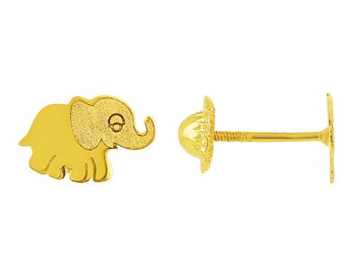 Ohrringe Elefant Matt Und Poliert, 18k Gelbgold