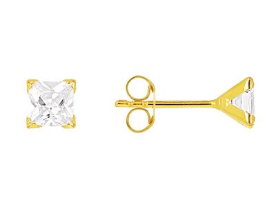 Ohrringe Quadratisches Zirkoniumoxid 4 Mm, 4 Krappen, 18k Gelbgold