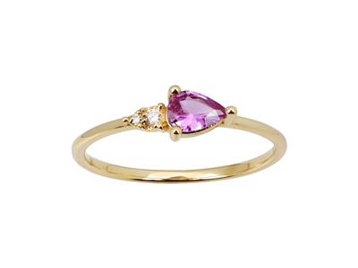 Diamantring 0,03ct Und Rosa Saphir Im Birnenschliff 0,37ct, 18k Gelbgold, Finger 56. - Standard Bild - 1