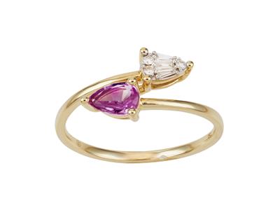 Ring, Diamanten, Rund Und Baguettes 0,06ct, Rosa Saphir 0,39ct, 18k Gelbgold, Finger 56