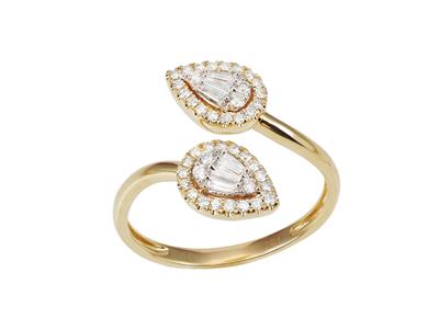 Ring In Tropfenform, Baguette- Und Runddiamanten 0,25ct, 18k Gelbgold, Finger 54