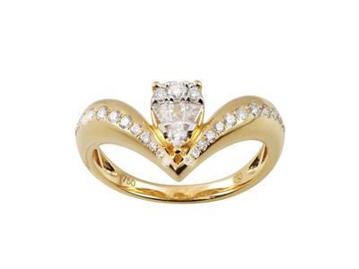 Diademring 10 Mm, Baguette- Und Runddiamanten 0,40ct, 18k Gelbgold, Ringgröe 56