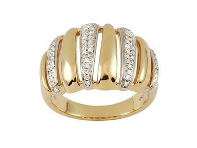 Durchbrochener Godronnierter Ring 13 Mm, Diamanten 0,20 Ct, 18k Gelbgold, Finger 58