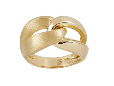 Glatter Und Satinierter Doppelschleifenring, 12 Mm, 18k Gelbgold, Finger 58 - Standard Bild - 1