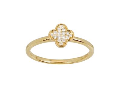 Ring Mit Kleeblattmotiv 6 Mm, Diamanten 0,06ct, 18k Gelbgold, Finger 50