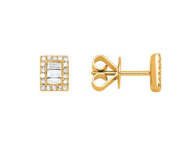 Ohrringe Mit Rechteckmotiv, Baguette- Und Runde Diamanten 0,25ct, 18k Gelbgold - Standard Bild - 1