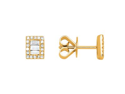 Ohrringe Mit Rechteckmotiv, Baguette- Und Runde Diamanten 0,25ct, 18k Gelbgold - Standard Bild - 1