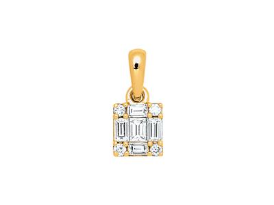 Quadratischer Anhänger, Baguette- Und Runde Diamanten 0,17ct, 18k Gelbgold