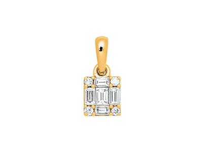 Quadratischer Anhänger, Baguette- Und Runddiamanten 0,17ct, 18k Gelbgold - Standard Bild - 1