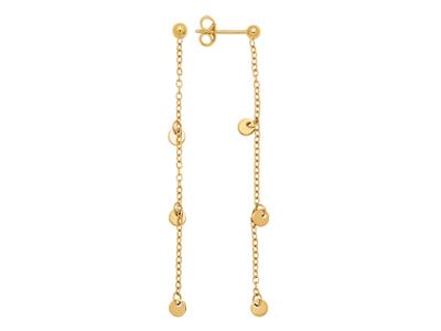 Ohrringe 50 MM Rund Hängend Forat Kette, 3 Pastillen, Gelb Gold 18k