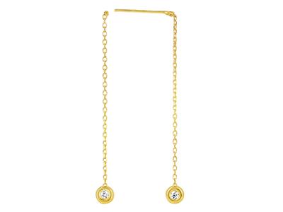 Ohrringe Forçat Kette Gefeilt 4 Cm Und Cabochon Zirkoniumoxid 2 Mm, Gelbgold 18k - Standard Bild - 1