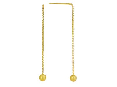 Ohrringe Venezianische Kette 0,80 Mm, Perle 4 Mm, 4 Cm, 18k Gelbgold - Standard Bild - 1
