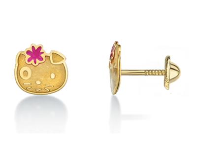 Hello Kitty Ohrringe Gelbe Email, Gelbgold 18k