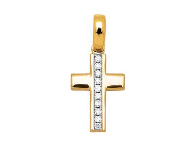 Anhänger Kreuz Auf Wimpel Linie, Diamanten 0,05ct, 18k Gelbgold