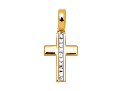 Anhänger Kreuz Auf Anhängeröse Linie, Diamanten 0,05ct, 18k Gelbgold