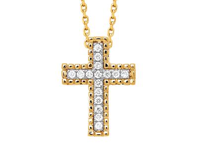 Kreuzanhänger Äuere Perlenkette, Diamanten 0,08ct,gelbgold 18k