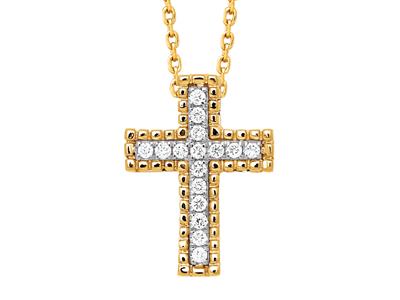 Kreuzanhänger Drahtperle Auen Durchgehende Kette, Diamanten 0,08ct, 18k Gelbgold