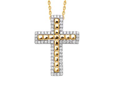 Kreuz Diamantanhänger 0,22ct, Draht Perle Auen Durchgangskette, 18k Gelbgold