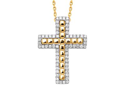 Diamant Kreuzanhänger 0,22ct, Äuere Perlenkette, 18k Gelbgold