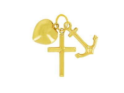 Anhänger 3 Tugenden Herzkreuz Anker, 15 Mm, 18k Gelbgold