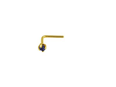 Percing Nase Zirkoniumoxid Blau 2 Mm, Schaft Winkel, Gelbgold 18k - Standard Bild - 1