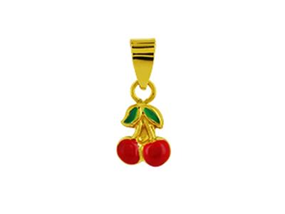 Anhänger Kirschen Rotes Und Grünes Emaille, 6 Mm, 18k Gelbgold - Standard Bild - 1