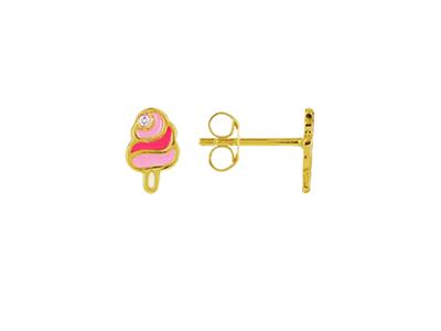 Ohrringe Glace Emaille Rosa Und Wei, 7 Mm, 18k Gelbgold