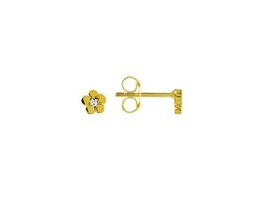 Ohrringe Blume 4 MM Mit Zirkoniumoxid, 18k Gelbgold - Standard Bild - 1