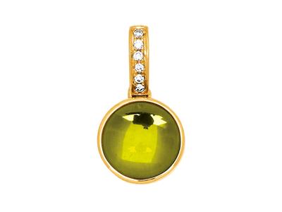 Peridot-cabochon-anhänger 1,76ct Und Diamanten 0,02ct, 18k Gelbgold