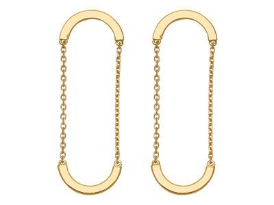 Halbkreisförmige Hängeohrringe An Einer 33 MM Kette, 18k Gelbgold