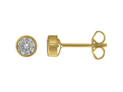Ohrringe Zirkoniumoxid Rund Zargenfassung 4 Mm, Gelbgold 18k - Standard Bild - 1