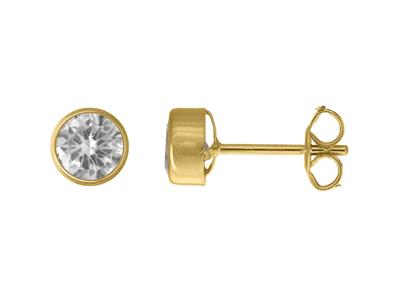 Ohrringe Zirkoniumoxid Rund Zargenfassung 5 Mm, Gelbgold 18k - Standard Bild - 1