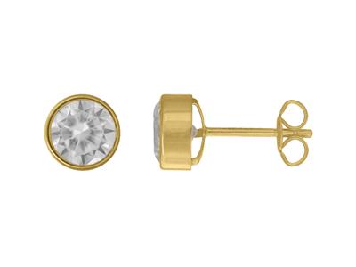 Ohrringe Zirkoniumoxid Rund Zargenfassung 6 Mm, Gelbgold 18k - Standard Bild - 1