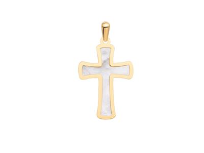 Anhänger Kreuz Und Perlmutt, Gelbgold 18k