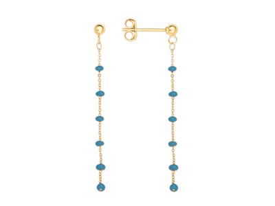 Ohrringe Blaue Kugeln An Einer Kette 40 Mm, 18k Gelbgold