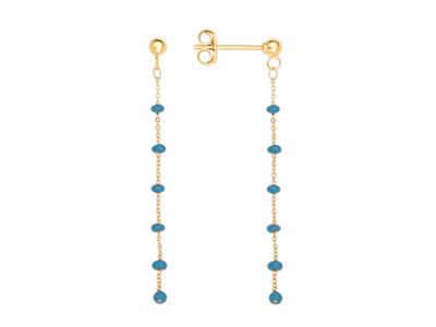 Ohrringe Blaue Kugeln An Einer Kette 40 Mm, 18k Gelbgold