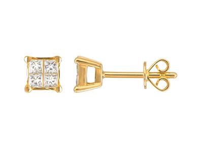 Bo Carrees Diamants Princesse 0,33 Ct Or Jaune 18k Poussettes