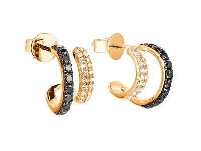 Bo Creoles Double Rang Diamants Blancs 0,11ct Et Diamants Noirs 0,28ct Or Jaune 18k Poussettes - Standard Bild - 1