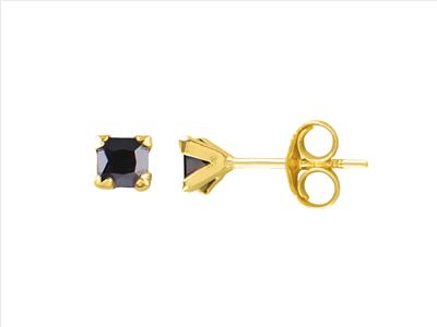 Ohrringe Schwarzes Zirkoniumoxid Quadratisch 3 Mm, 4 Krappen, Gelbgold18k - Standard Bild - 1