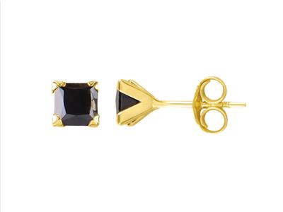 Ohrringe Schwarzes Zirkoniumoxid Quadratisch 4 Mm, 4 Krappen, Gelbgold18k - Standard Bild - 1