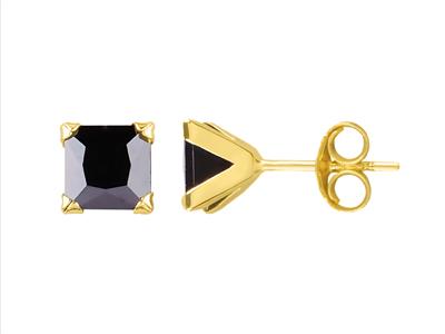 Bo Carree Oxyde De Z. Noir 5mm Serti 4 Griffes Or Jaune 18k Poussettes Pds  Total  0,93g