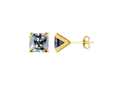 Quadratische Zirkoniumoxid-ohrringe 7 Mm, 4 Krallen, 18k Gelbgold - Standard Bild - 1